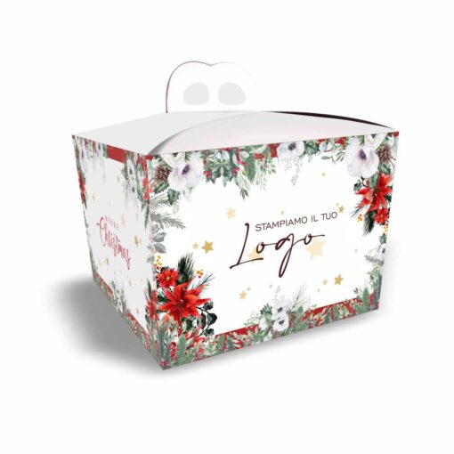 Scatola Porta Panettone basso "Merry Christmas" - Bianco